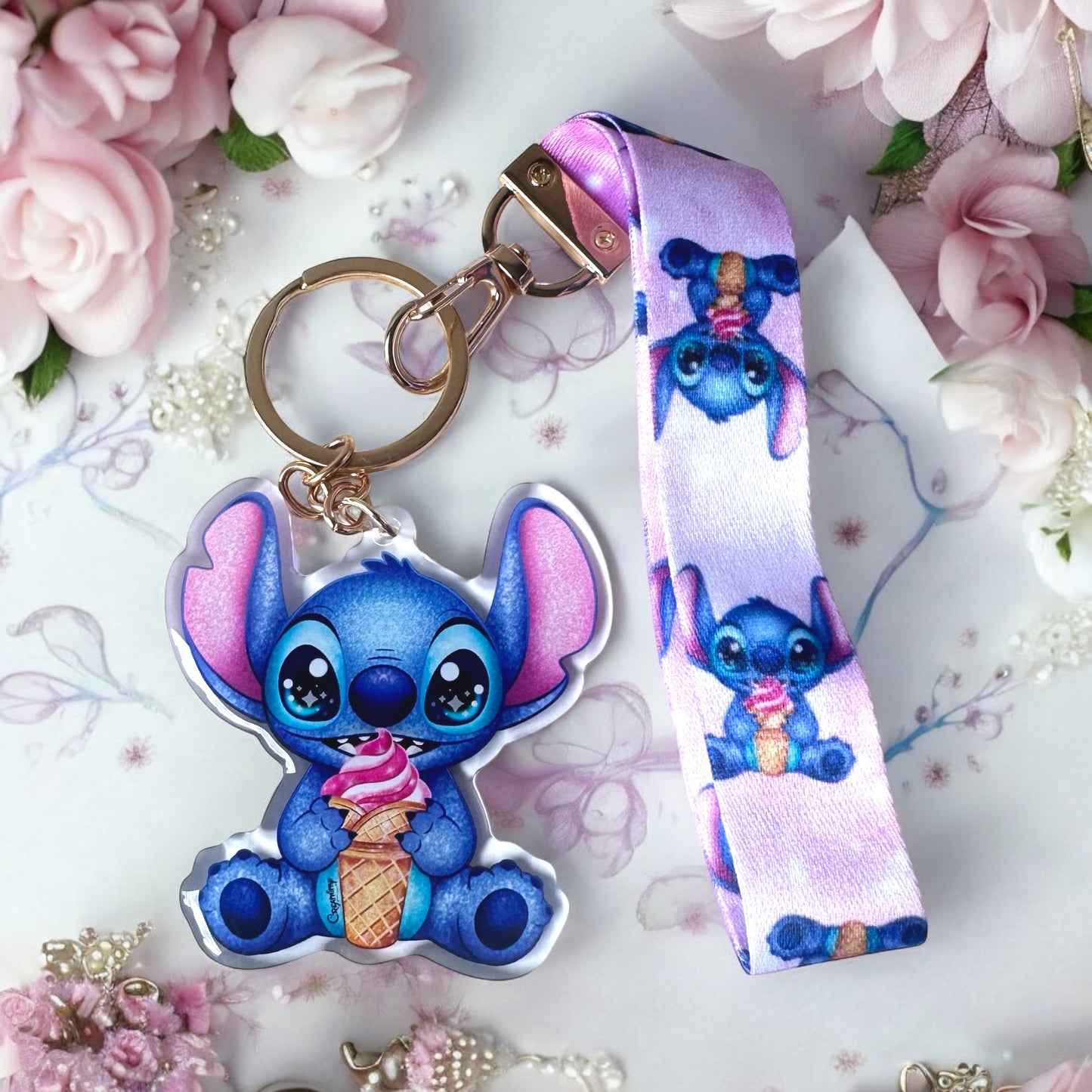 Porte clé Stitch Ice Cream avec lanière