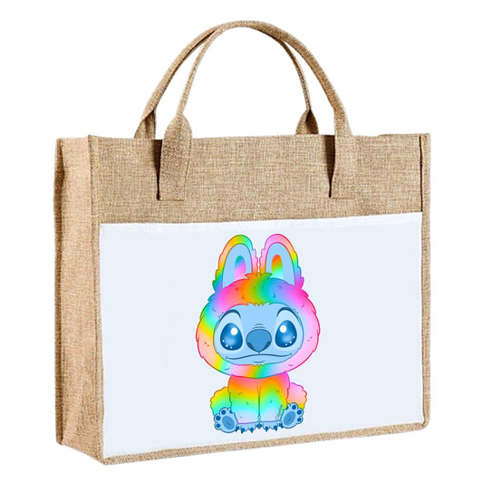 Sac en toile de jute - Stitch Bubu Rainbow